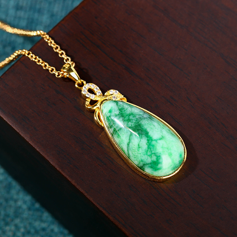 Necklaces - Natural Jade Water Drop Pendant Necklace